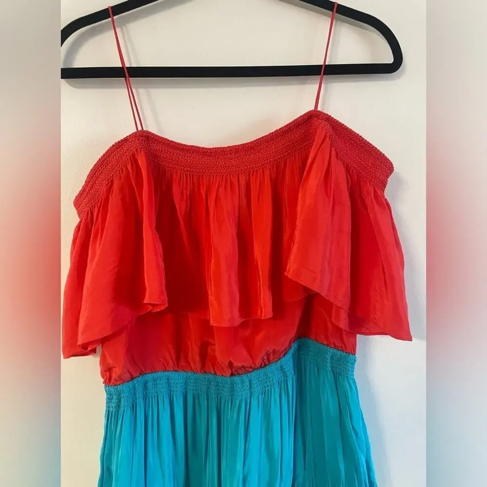 ALICE + OLIVIA Kia Rainbow Tiered Maxi Dress | Colorblock Resort Statement - Picture 4 of 10